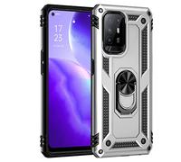 SEEKO Funda para OPPO A94 5G, Estuche con 360 Grados Anillo Soporte [Grado Militar Anti-Caída] Silicona PC + TPU Bumper Antigolpes Armor Carcasa - Plata