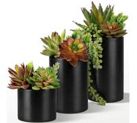 SEEKO - Suculentas Artificiales en macetas de cerámica, Juego de 3 suculentas Falsas realistas y Hermosas para decoración Negra Mate, decoración de Escritorio, Plantas de Oficina y decoración