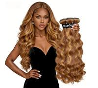 Seekomi 3 paquetes de cabello humano ondulado con reflejos degradados 4/27 de 18, 20, 22 pulgadas, 12A, 100% color virgen, 3 paquetes de cabello humano de doble trama, tejido rápido para mujer, 300 g