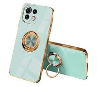 SEEKOO - Carcasa para Xiaomi 11 Lite 5G NE/Xiaomi Mi 11 Lite, Ultra Fina, Elegante, de Silicona Flexible, galvanizada, diseño de Carcasa antigolpes, TPU de Gel con 360 Grados, rotación Anillo, Verde