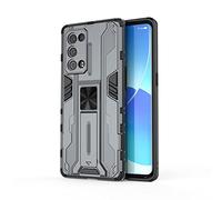 SEEKOO Funda para OPPO Reno 6 Pro 5G (Reno6 Pro 5G) Estuche, Carcasa de Antigolpes [Rugged Armour] Soporte Plegable Oculto Silicona TPU Bumper Anti-Caída Case - Gris