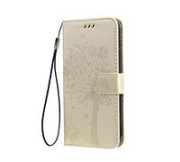 SEEKOO Funda para Realme C35 / Realme Narzo 50A Prime Billetera Estuche, Diseño de Patrón Bastante Hojas y Gato en Relieve Funda de Cuero, Elegante Ultrafino Carcasa, Oro