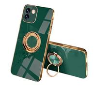 SEEKOO Funda para Samsung Galaxy A03, 360° Anillo Soporte Galvanoplastia de Diseño Elegante Delgada Antigolpes TPU de Goma Suave Carcasa de Silicona Colorida, Verde Oscuro