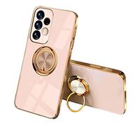 SEEKOO Funda para Samsung Galaxy A52s 5G / Samsung Galaxy A52, 360° Anillo Soporte Galvanoplastia de Diseño Elegante Delgada Antigolpes TPU de Goma Suave Carcasa de Silicona Colorida, Rosado