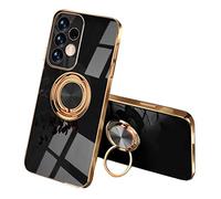 SEEKOO Funda para Samsung Galaxy A52s 5G / Samsung Galaxy A52, 360° Anillo Soporte Galvanoplastia de Diseño Elegante Delgada Antigolpes TPU de Goma Suave Carcasa de Silicona Colorida, Negro