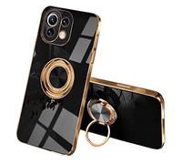 SEEKOO Funda para Xiaomi 11 Lite 5G NE/Xiaomi Mi 11 Lite, 360° Anillo Soporte Galvanoplastia de Diseño Elegante Delgada Antigolpes TPU de Goma Suave Carcasa de Silicona Colorida, Negro