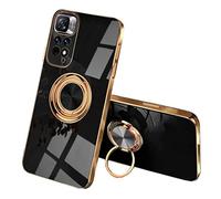 SEEKOO Funda para Xiaomi Redmi Note 11 Pro 5G/4G, 360° Anillo Soporte Galvanoplastia de Diseño Elegante Delgada Antigolpes TPU de Goma Suave Carcasa de Silicona Colorida, Negro