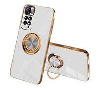 SEEKOO Funda para Xiaomi Redmi Note 11 Pro 5G/4G, 360° Anillo Soporte Galvanoplastia de Diseño Elegante Delgada Antigolpes TPU de Goma Suave Carcasa de Silicona Colorida, Blanco