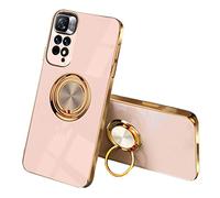 SEEKOO Funda para Xiaomi Redmi Note 11 Pro+ 5G (Note 11 Pro Plus), 360° Anillo Soporte Galvanoplastia de Diseño Elegante Delgada Antigolpes TPU de Suave Carcasa de Silicona Colorida, Rosado