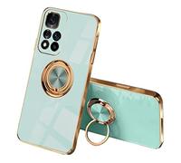 SEEKOO Funda para Xiaomi Redmi Note 11 Pro+ 5G (Note 11 Pro Plus), 360° Anillo Soporte Galvanoplastia de Diseño Elegante Delgada Antigolpes TPU de Suave Carcasa de Silicona Colorida, Verde Claro