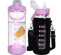 Seekua 1.5 litros Botella Agua Vidrio Deportiva de con Pajita y Marca de Tiempo Motivacionales, 1.5l Grande Botella Agua Cristal a Prueba de Fugas para Gimnasio