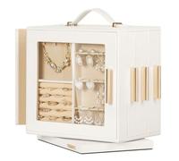 Seelux Joyero giratorio de 360°, organizador de joyas con ventana transparente, espejo, 10 cajones, gran expositor para niñas y mujeres (blanco)