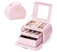 Seelux Joyero Portátil Rosa para Niñas: 3 Niveles con 2 Cajones