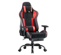seenda GCPro-10 Silla Gaming, Silla de Oficina Ergonómica, Silla Escritorio con Reposacabezas y Soporte Lumbar, Asiento Inclinable 90°~145° con Reposapiés, Ajustable, Carga 150kg, Negro y Rojo