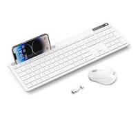 seenda - Teclado y mouse blanco inalámbrico, teclado de tamaño completo con soporte para teléfono, receptor USB A y tipo C, 2.4 G, silencioso, USB, compatible con MacBook y Windows, computadora de