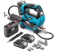 Seesii 12.000 PSI Engrasadora Batería con 2 Baterías (y Compatible con la batería Makita de 18 V), 3 Velocidades, Motor Brushless, Manguera de 1m, Acoplador de 90° y Luz LED para Equipos Pesados
