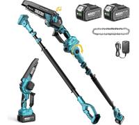 SEESII 2-in-1 Podadora Electrica Bateria, Mini Motosierra Brushless de 6 Pulgadas con 2 x 4000 mAh Baterías, Motosierra Pertiga Electrica, Alcance 4,87 M, Poda de Árboles y Proyectos DIY