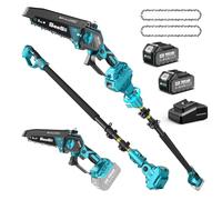 SEESII 2-in-1 Podadora Electrica Bateria, Mini Motosierra Brushless de 6 Pulgadas con 2 x 4000 mAh Baterías, Motosierra Pertiga Electrica, Alcance 4,87 M, Poda de Árboles y Proyectos DIY