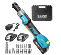 Seesii 3/8" Llave de carraca eléctrica, 80N·m llave de trinquete con baterías 2x2,0 Ah, 300 rpm Llave de carraca a batería con vasos de 10 a 17 mm, más adaptadores de 1/4" y 1/2" alargador de 3"