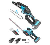 SEESII 3-en-1 Motosierra a Batería & Cortasetos & Tijeras Cortacésped Set, 600W Mini Motosierra con 2 * 2000 mAh Baterías, Cuidado de Setos y Recorte de Césped
