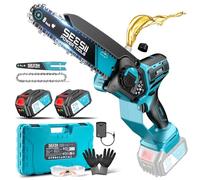 SEESII 6 & 8 Pulgadas Motosierra Bateria, 1000W Brushless, Mini Motosierra con 2*4000mAh Batería, Sierra Eléctrica para Podar con Lubricación Automática, Motosierras Pequeñas Árboles y Cortar Madera