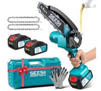 SEESII 6'' Mini Motosierra Bateria 2x4000mAh, Motosierra Eléctrica Bateria 900W con Depósito Para El Aceite y Cadena Reemplazable, Motosierra Inalámbrica Portátil para Podar Árboles de Jardinería