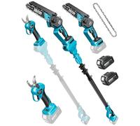 SEESII 6'' Mini Motosierra Bateria, 4 en 1 Tijeras de Podar de Jardín | Podadora Telescopica con 2 * 4000 mAh Baterías, Tijera Podar Electrica, Alcance Máximo Hasta 4,57 m