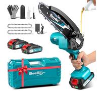 SEESII 6'' Mini Motosierra Bateria 4000mAh, 1100W Motosierra Eléctrica Bateria con Depósito Para El Aceite y Cadena Reemplazable, Motosierra Inalámbrica Portátil para Podar Árboles de Jardinería