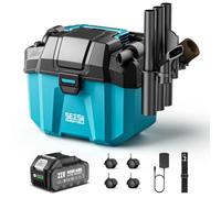 Seesii Aspirador con batería en seco y húmedo, 3 en 1 con soplador, 10 L 1 marchas, aspiradora en seco y húmedo con correa para el hombro, 4 ruedas y sierra, ideal para taller/coche/obra