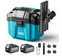 Seesii Aspiradora seco y Humedo sin Cable, 10L, 2 baterías de 4 Ah, Filtro HEPA, Correa, 4 Ruedas y Accesorios. Ideal para Garaje, Coche, Taller y casa (Azul)