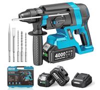 SEESII Martillo Perforador a Batería 18V, 2.8J SDS Plus, Motor Brushless, Taladro Percutor 4 en 1 con 2 Baterías 4.0Ah, para Hormigón y Renovación, con Brocas, Cinceles y Maletín