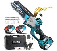 SEESII Mini Motosierra Bateria 6 Pulgadas, Sierra Electrica podar Arboles | Motosierra Eléctrica con 2×4000 mAh Baterías, Compatible con Batería Makita 18V - Lubricador Automático