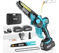 SEESII Mini motosierra de 8 pulgadas y 6 pulgadas, sin escobillas, 2 | Sierra eléctrica inalámbrica compatible con Makita 18 V, tensión de cadena sin herramientas, engrasador