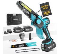SEESII Mini motosierra de 8 y 6 pulgadas, sin escobillas, 2 baterías de | Sierra eléctrica inalámbrica compatible con Makita 18 V, tensión de cadena sin herramientas, engrasador