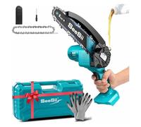 SEESII-Mini motosierra inalámbrica de 6 pulgadas, sierra eléctrica de 15,2 cm, sierra de poda recargable for carpintería y jardín, pin de batería Makita de 18V, 1 ud.(With 0-battery)