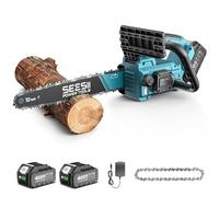 SEESII Motosierra a Batería 12 Pulgadas, 1200 W con Depósito de Aceite, 2×4,0 Ah Baterías 8000 mAh, Motosierra Eléctrica Inalámbrica Portátil para Podar Árboles y Jardinería