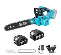 SEESII Motosierra Batería 12 Pulgadas con 2×5.0Ah Baterías, Brushless Motosierra con Lubricación Automática y Tensión de Cadena sin Herramientas, Sierra Eléctrica para Podar Árboles y Cortar Madera