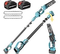 SEESII Motosierra de Pértiga Inalámbrica 2-en-1 y Mini Motosierra con 2 Baterías de 4000mAh, sin Escobillas de 8 Pulgadas con Pértiga Telescópica, Extensible hasta 15 Pies para Poda Árboles
