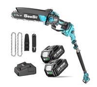 SEESII PS810 Mini Motosierra & Podadora Electrica Bateria, 2 en 1 Sierra de Podar Telescópica con 2 x 4000 mAh Baterías, Hasta 4,87 m de Altura, Podar Arboles para Árboles y Jardin