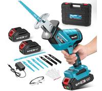 SEESII Sierra Sable Inalámbrica 21V, Sierra Alternativa de 2 Baterías 4.0Ah, 3500 RPM motor sin escobillas, luz LED, 8 hojas de sierra portátil para madera PVC de corte