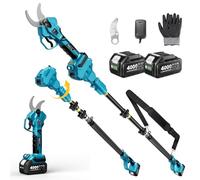 SEESII Tijeras de Podar Eléctricas con Barra telescópica - Diámetro de Corte 45 mm, Podadora Inalámbrica 2-en-1 con Motor Brushless, 2 Baterías 4.0Ah, Hoja SK5 Extra, 4 Modos Ajustables para Jardinerí