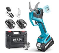 SEESII Tijeras de podar eléctricas con batería de 55 mm con luz LED, 2 baterías de 4000 mAh, hoja SK5, motor sin escobillas, pantalla LCD, para huertos, paisajismo y jardinería profesional