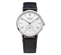 Seestern S382 Mecánico Automático Acero Negro Blanco Cuero Zafiro Reloj Hombre, Negro , Correa