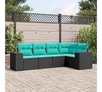 Seeye Crea un acogedor salón al aire libre con juego de sofás de patio de 5 piezas, ratán de polietileno duradero con cojines, color negro