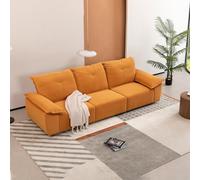 Seeye Sofá de tres plazas con fundas de almohada extraíbles y respaldo, diseño tapizado de tela, espacioso para sala de estar o dormitorio, color naranja