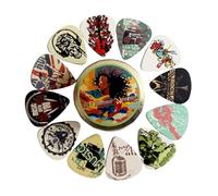 Sefdrert 12 Piezas Púas de Guitarra ABS con Caja de Metal - Púas de Colores Impresas para Guitarra Eléctrica/Bajo, Set de Regalo de Accesorios de 1 mm