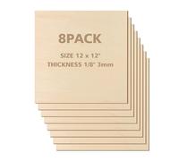 Sefdrert 12 X 12 Pulgadas - Hojas de Madera Contrachapada de Tilo de 3 Mm, 8 Piezas de Tablero de Madera Cuadrado Sin Terminar para Manualidades de Bricolaje, Corte por