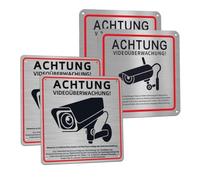 Sefdrert Paquete de 4 Señales de Videovigilancia, Videovigilancia para Propiedad Privada, Señal Metálica de Advertencia de Videovigilancia de 15 X 15 cm.