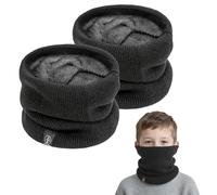 SEFIRST 2 Piezas Braga Cuello Niño, Invierno Lana Windstopper Snood Bufanda Calentador Tubular Cuello Térmica Resistente Bufanda Tubular de Punto Para Ciclismo Deportes de Running Esquí (Negro)