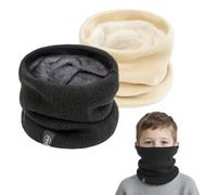 SEFIRST 2 Piezas Braga Cuello Niño, Invierno Lana Windstopper Snood Bufanda Calentador Tubular Cuello Térmica Resistente Bufanda Tubular de Punto Para Ciclismo Deportes Running Esquí (Negro, Beige)